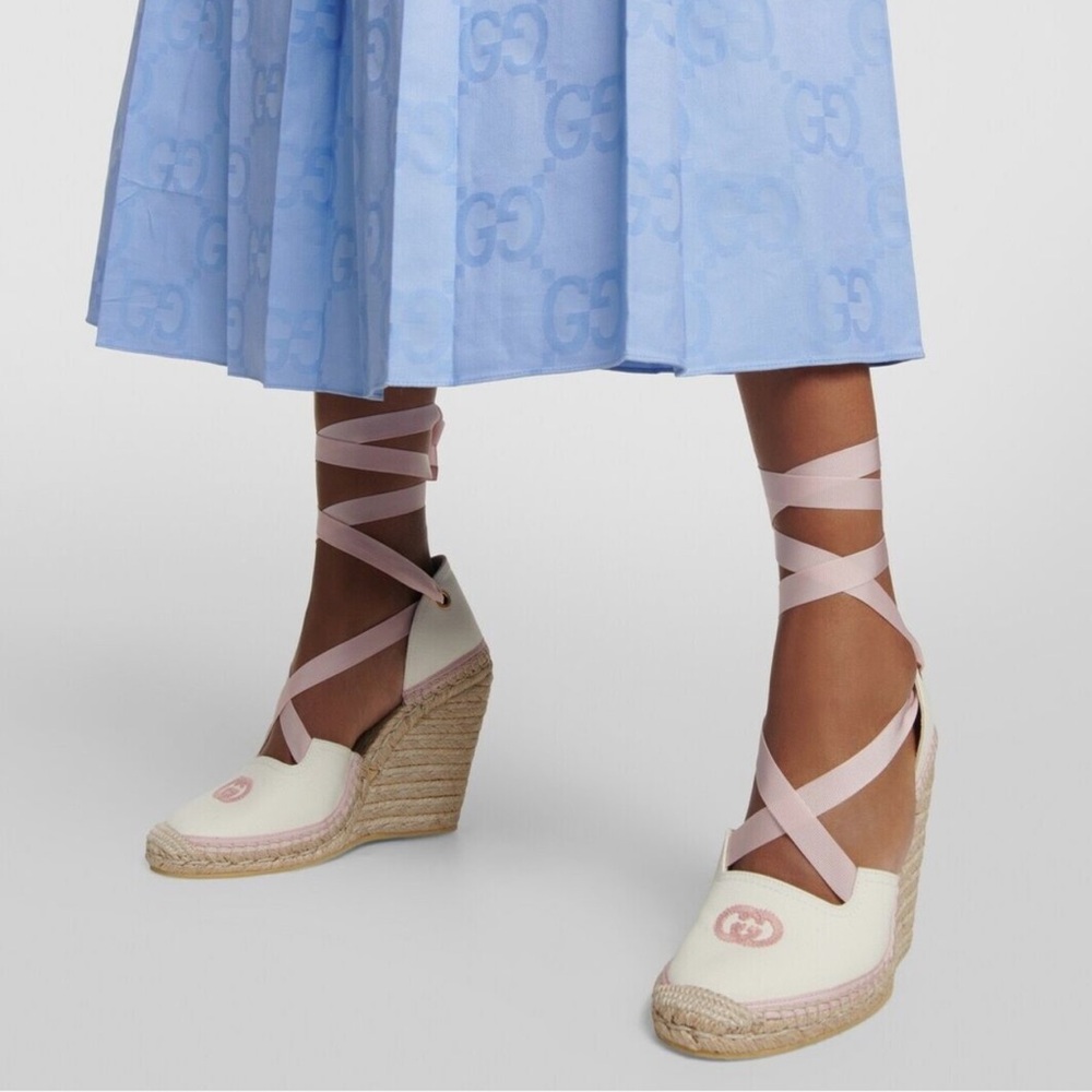 Gucci GG Logo Canvas Wedge Espadrilles